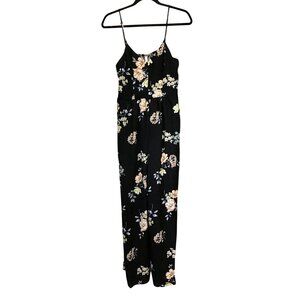 XHILARATION WOMENS BLACK FLORAL PULLOVER WIDE LEG STRAPPY JUMPSUIT SIZE MEDIUM